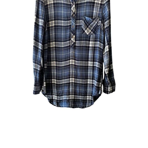 Sundance Flannel Button Up Shirt Long Sleeve Blue Plaid Flap Pockets Sz S #2375 - Picture 4 of 13